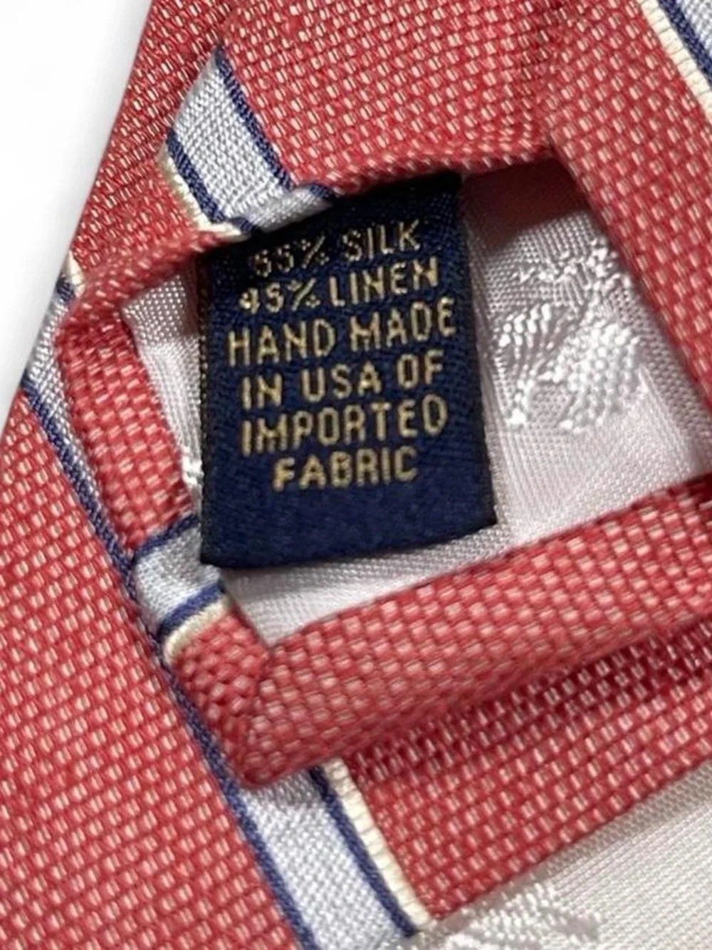 Brooks Brothers Linen/Silk Italian Fabric Orange Striped Tie Hand Made in USA